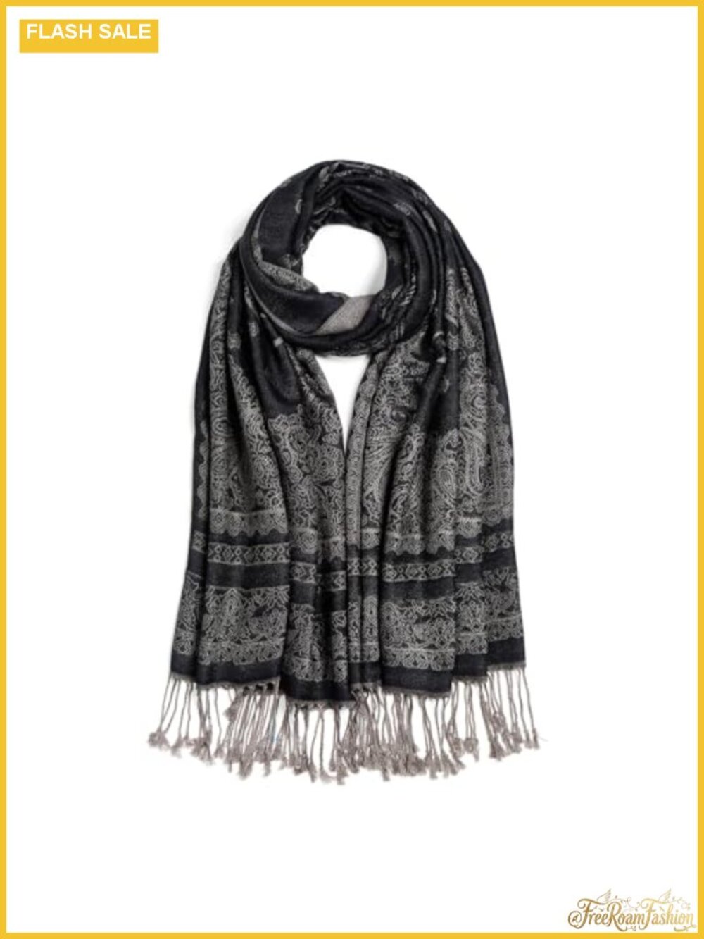 Floral Paisley Pashmina Wrap Reversible Jacquard Shawl with Fringe